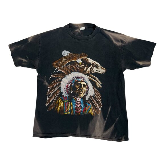 Vintage American Thunder Native American Eagle Wolf T-Shirt Size XL Sun Faded - Picture 1 of 11